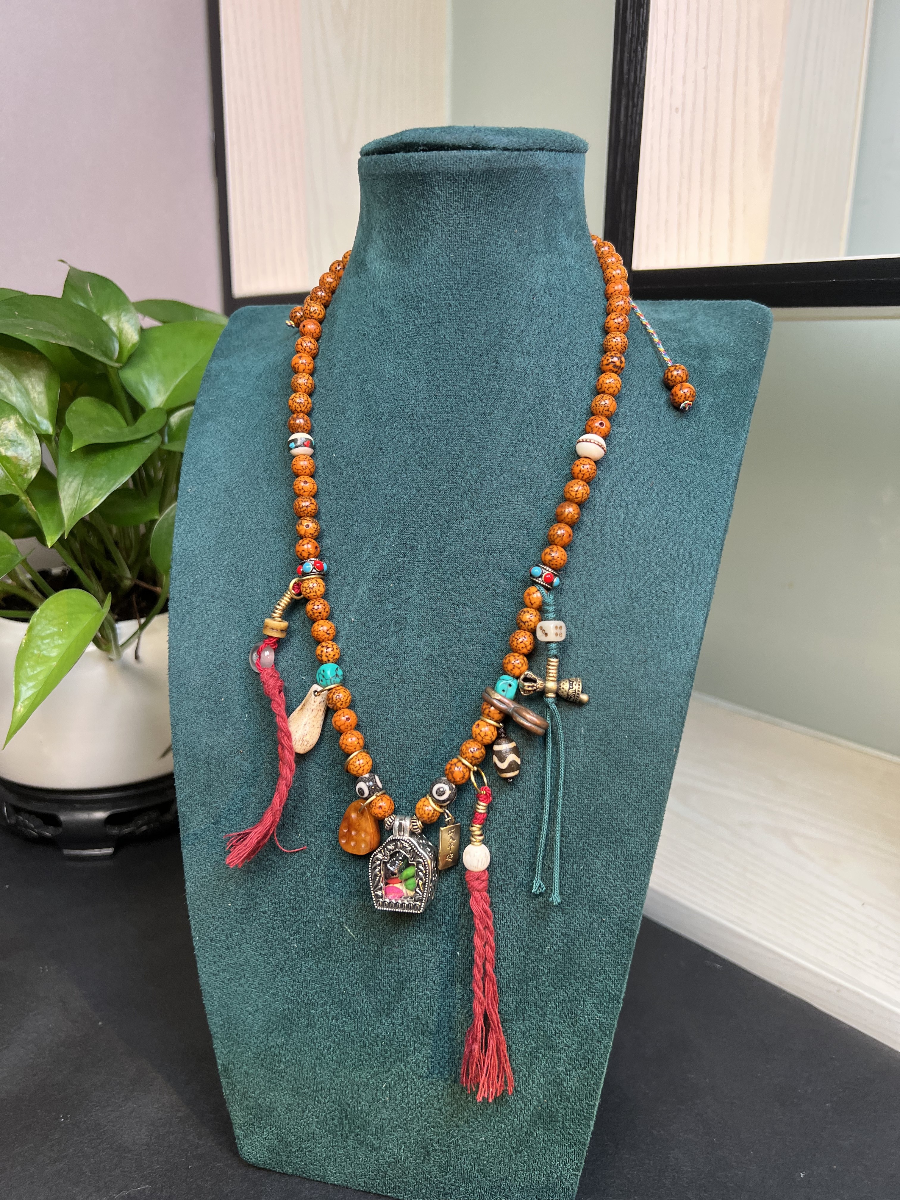 非金属棉绳项链 藏传项链圆珠嘎乌盒锁骨链脖挂