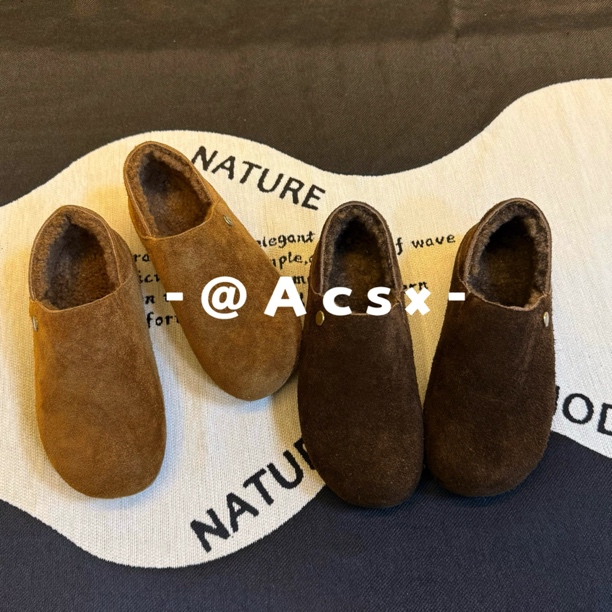 【阿茶】加绒ROW风~头层牛皮/跟高4CM /秋冬新款加绒博肯鞋女