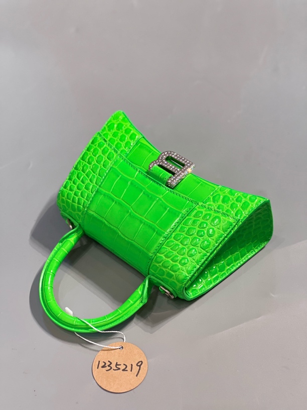 95新 Balenciaga/巴黎世家 绿满钻鳄压沙漏xs/单肩包1235219