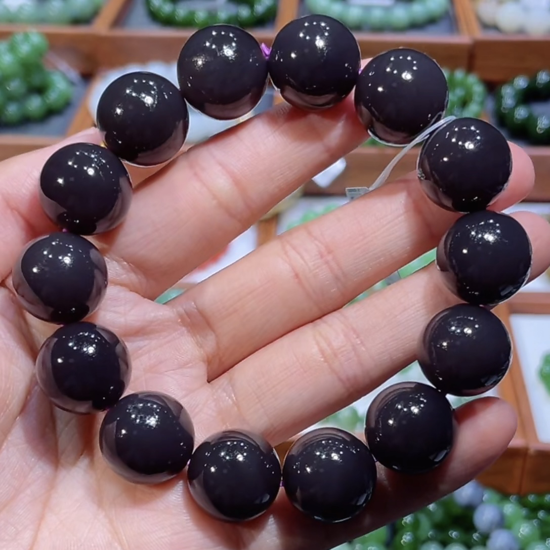 福利！和田玉高冰帝王紫烟紫手串16mm