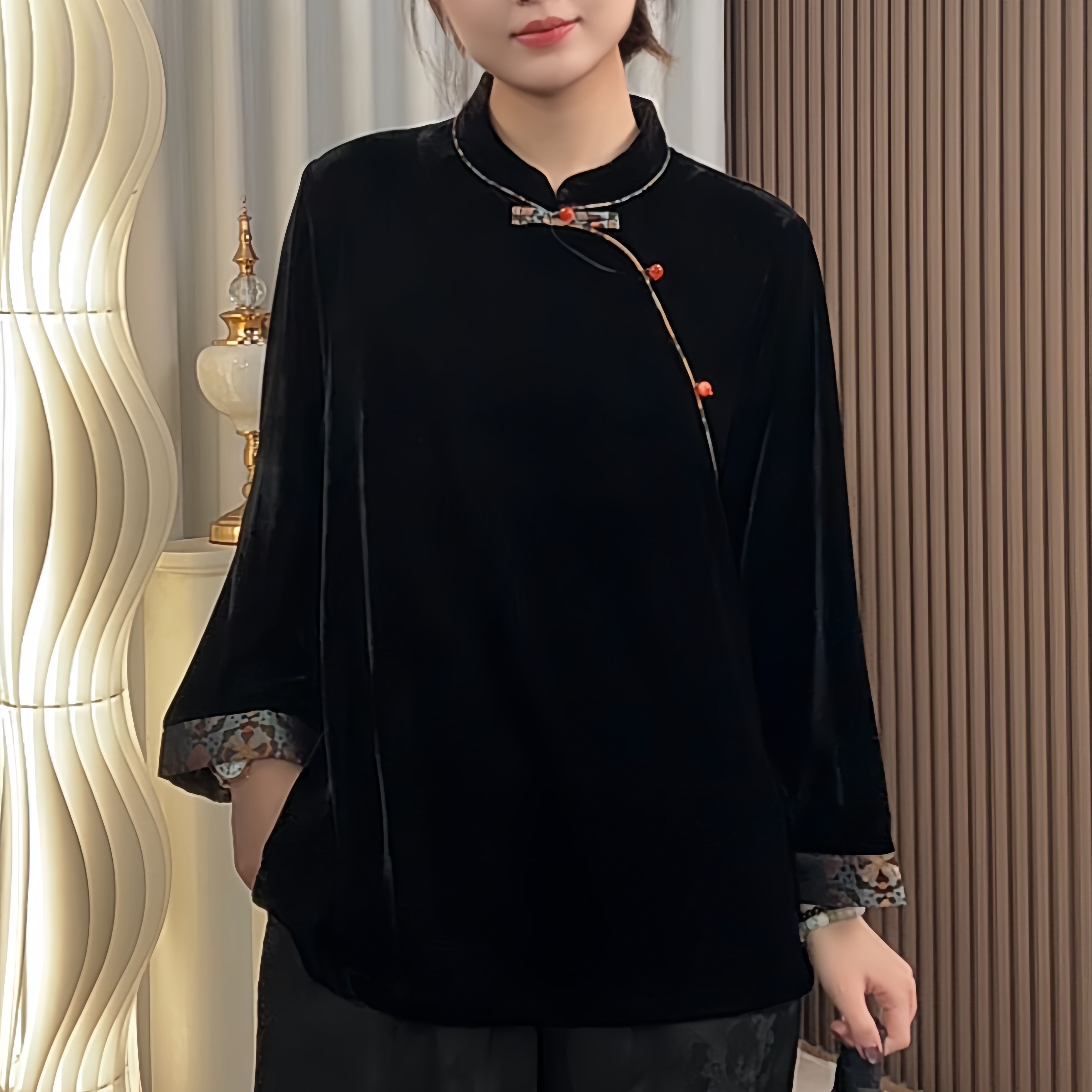 （江南意）原版！新中式国风气质高定宽松人丝拼接上衣