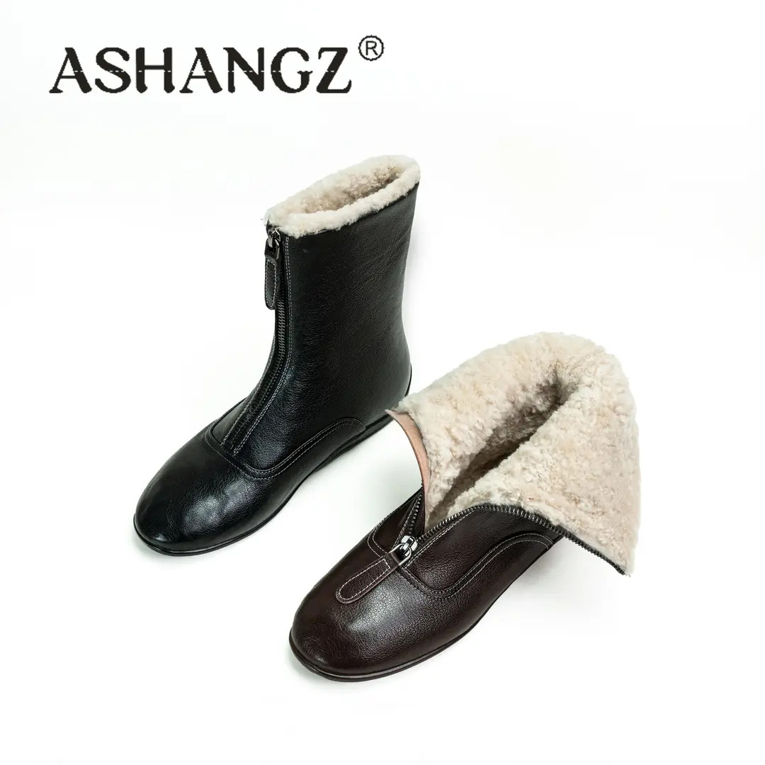 [艾尚周]平底时装靴短靴秋冬保暖时尚休闲风小圆头女靴