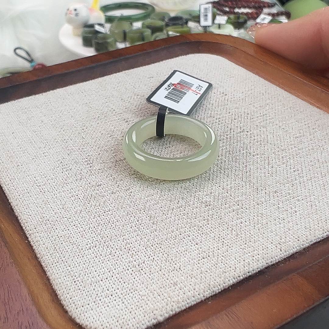 和田玉足金镶嵌戒指16.5晴水圆条N28