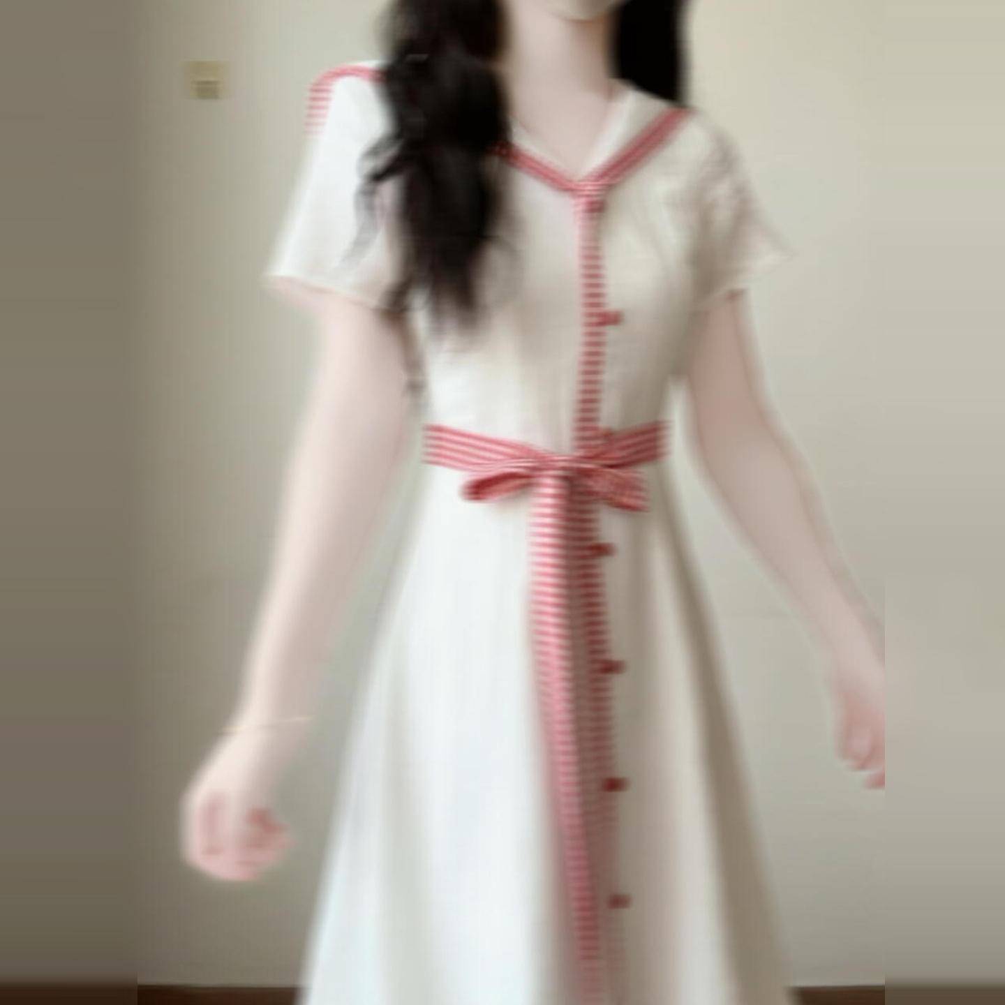 【清仓现货+运贴5米】白色海军领连衣裙子女绝美独特漂亮长裙3790
