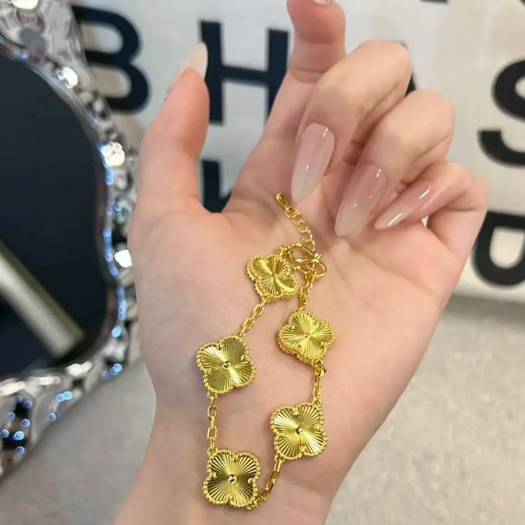   【矿金手作】镭射幸运四叶草手链 精工细作