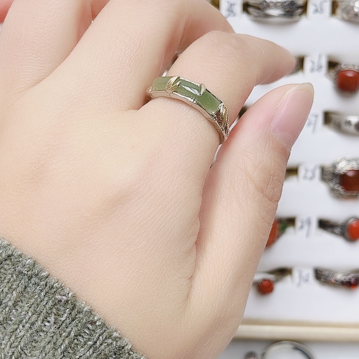 和田玉银S925镶嵌戒指