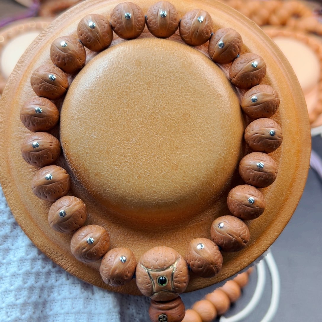 手串凤眼菩提12.5mm老树籽银钉镶嵌