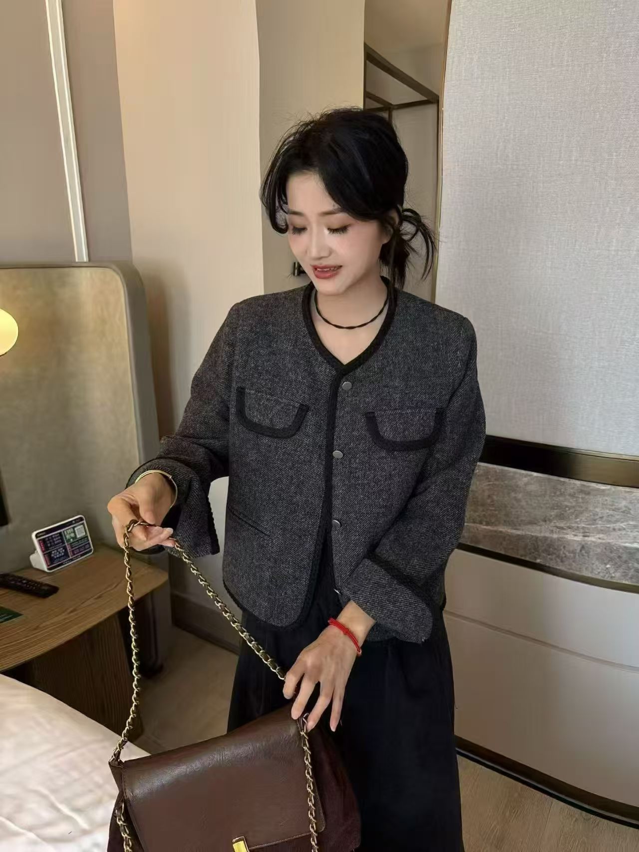 （XI ZI女装）#6699【衣长55】时尚气质毛呢加棉加厚百搭小香风外套