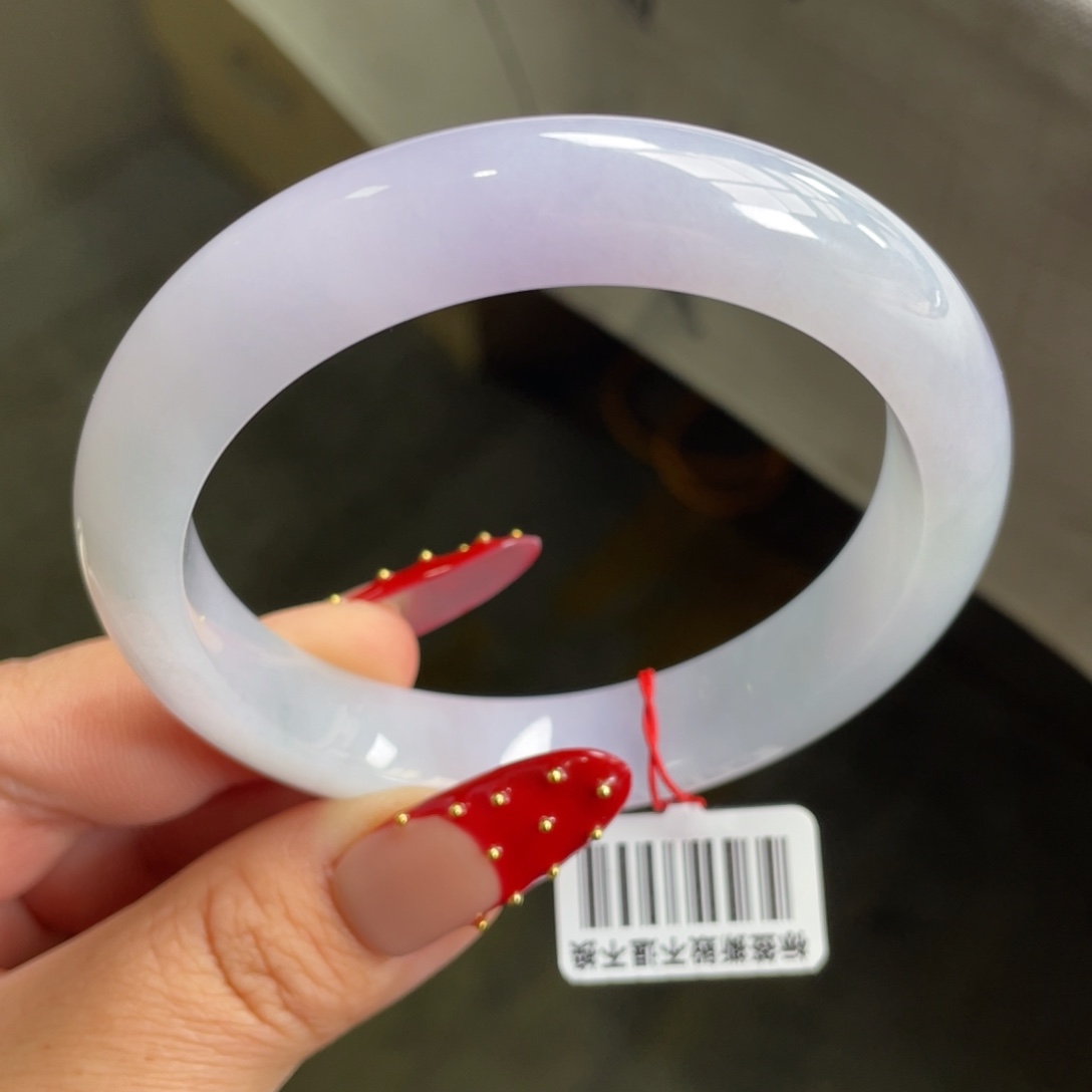 翡翠未镶嵌手镯糯化粉紫正圈手镯