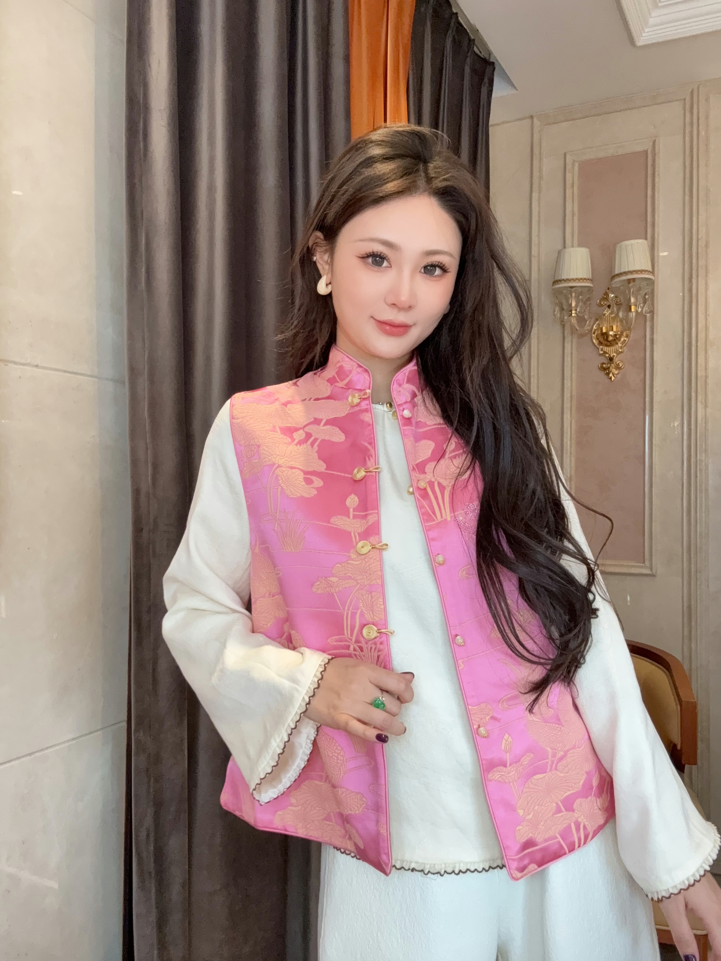 【瑞锦-依斐私服】新中式国风-轻奢真丝冠乐皱拼人丝蜀锦两穿马甲