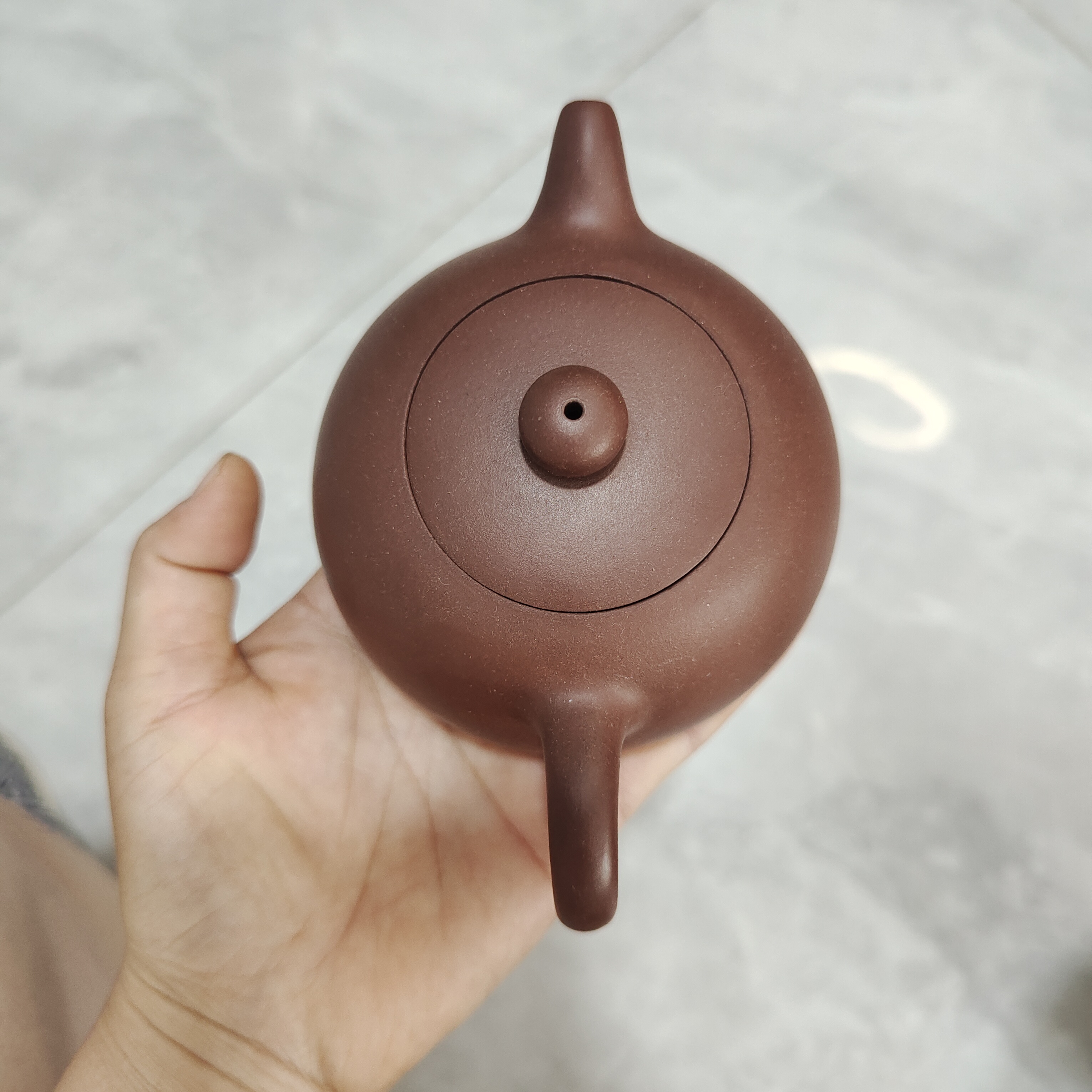 喀左原矿手工紫砂半月壶微瑕轻微晃口200毫升