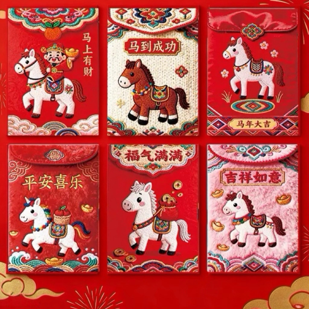 马年新款加厚立体刺绣风创意可爱中长款新年利是封