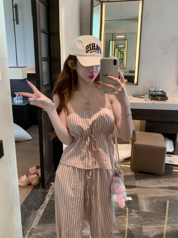 TUTU【回归日常】新款甜美修身夏季松紧腰头抹胸长裤套装#TZ1407