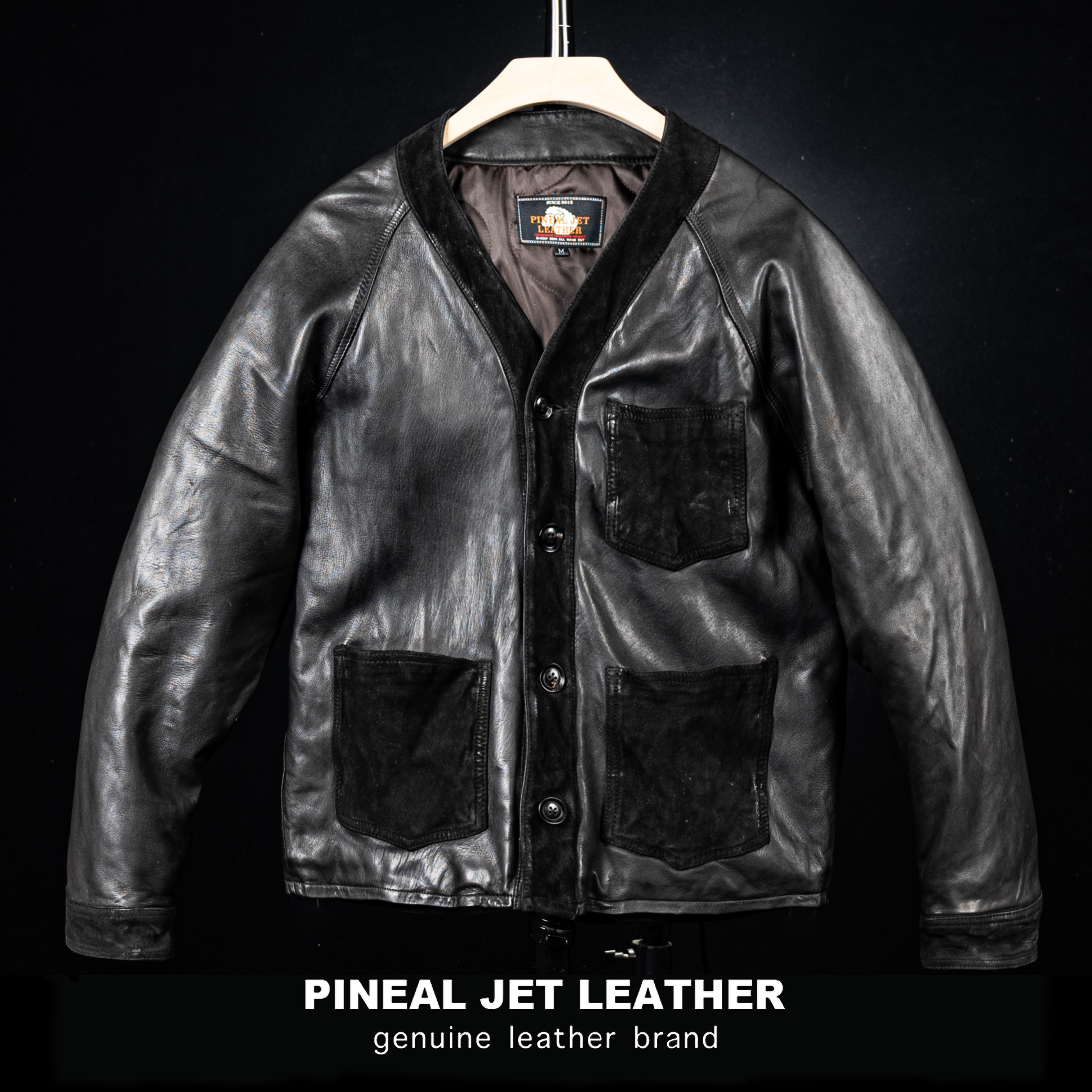 PJL男士2025新款日系复古阔版短款休闲羊皮V字领棉道袍皮衣