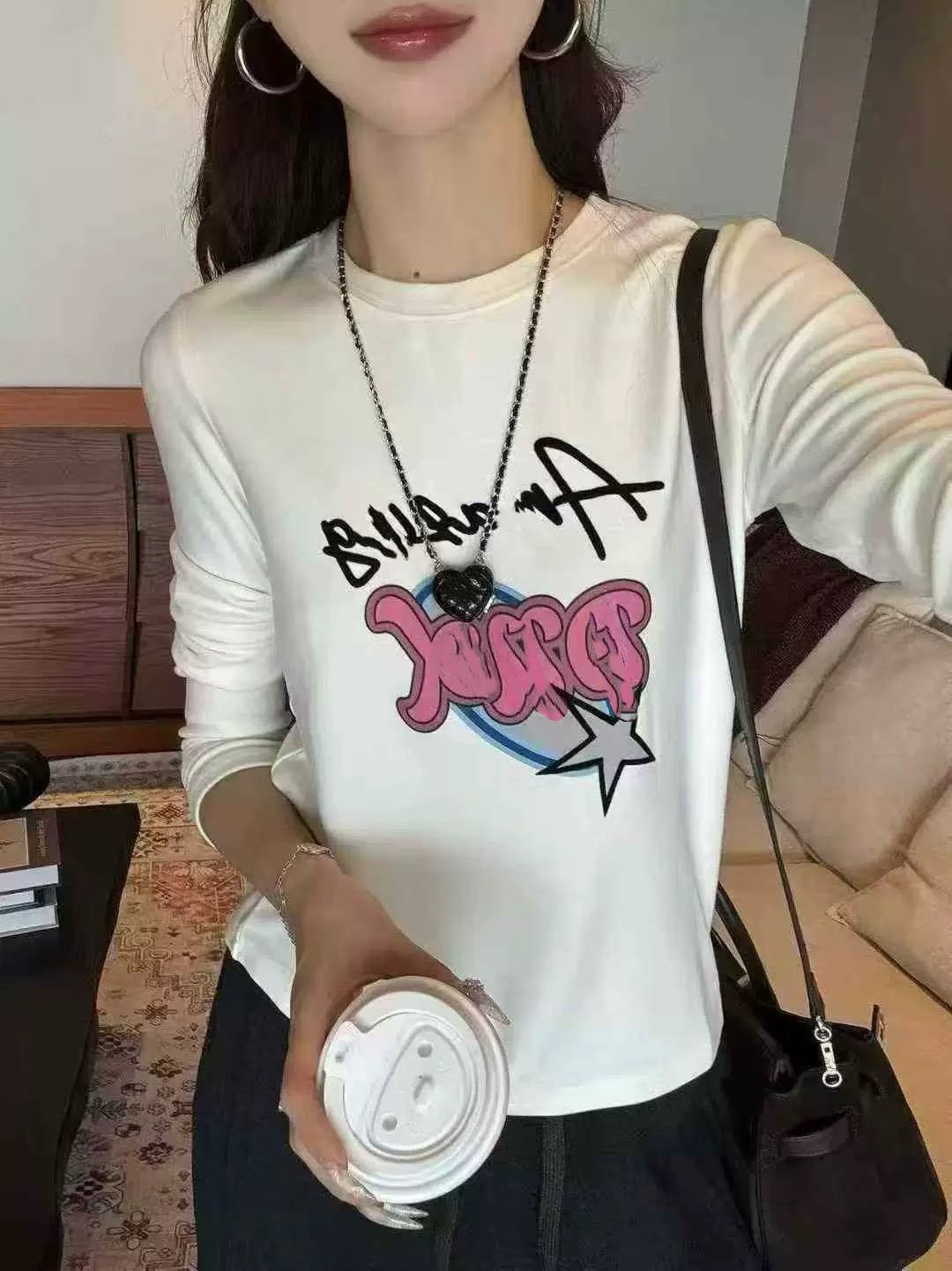 【8872】羽#休闲百搭字母印花圆领上衣