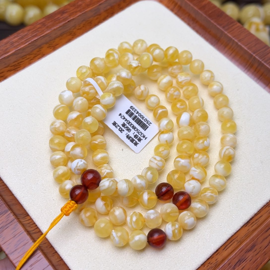 未镶嵌颈饰蜜蜡6+ 金白 圆珠108