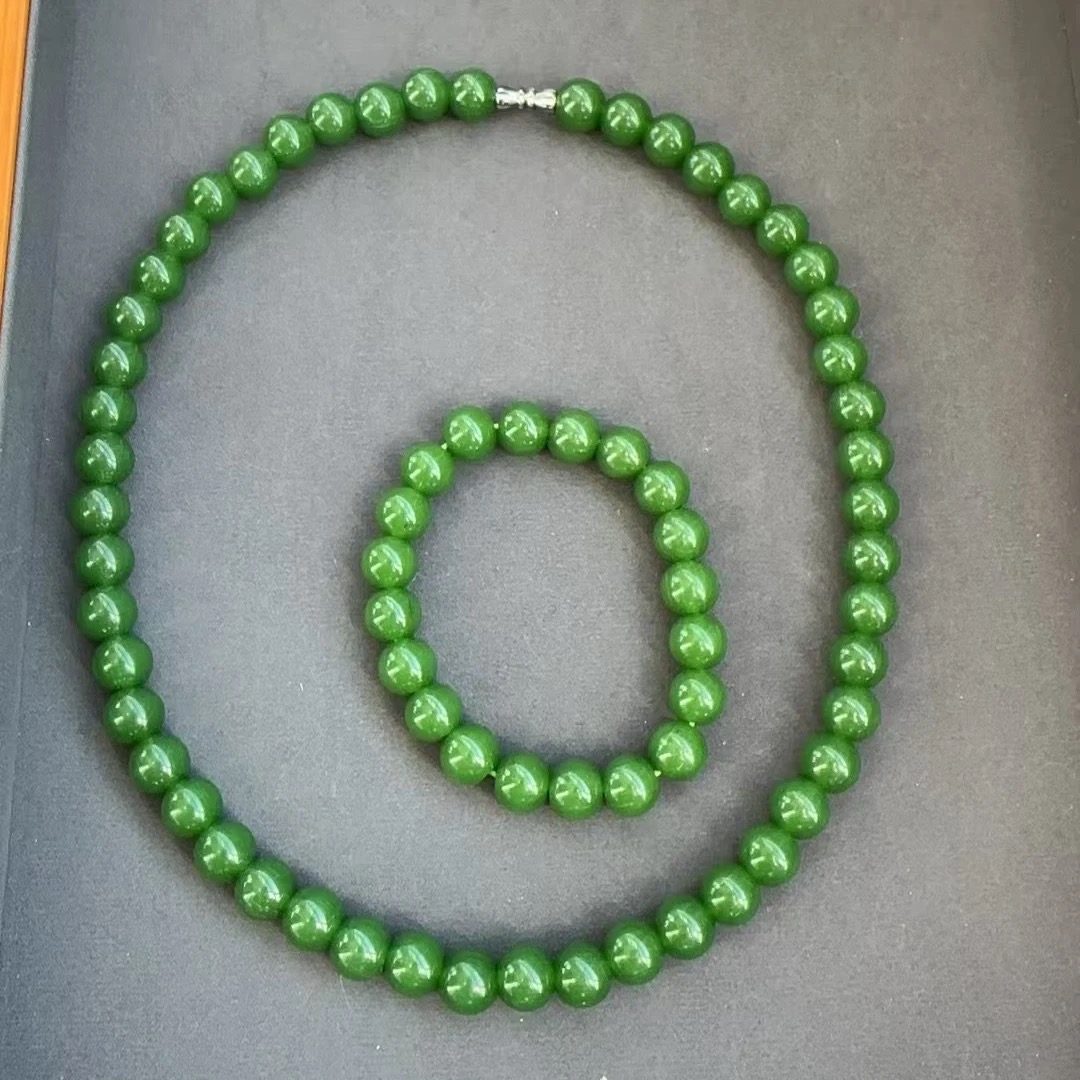 B5和田玉碧玉手串+项链2件套10mm