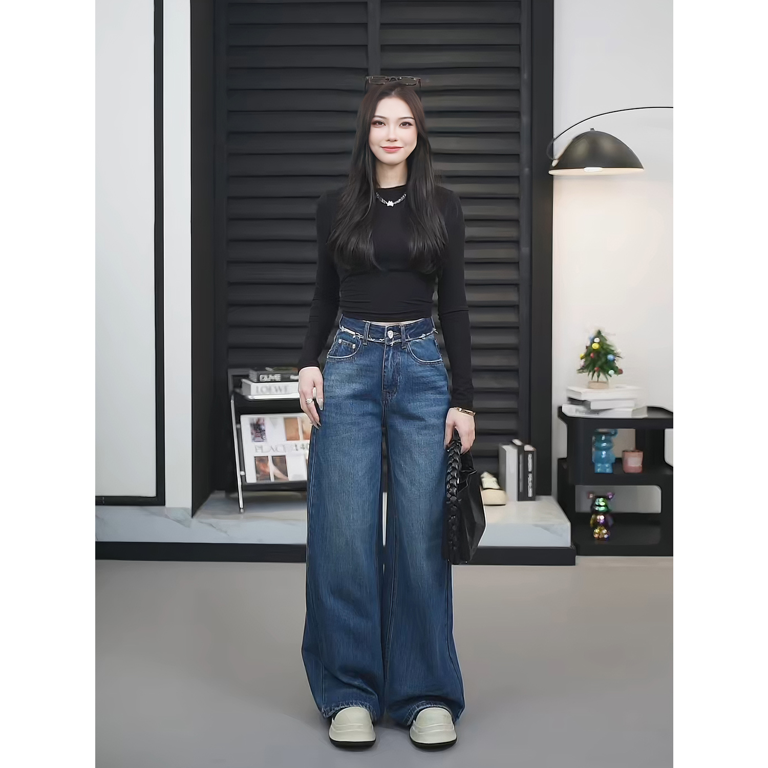 【TO&HR】TME9110Q辣妹调性设计感高腰休闲牛仔显瘦直筒拖地裤女裤