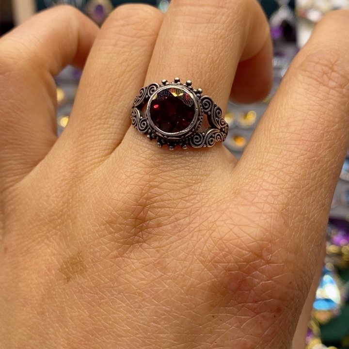 石榴石戒指银S925镶嵌橘*?天然石榴石戒指