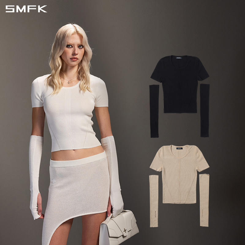 SMFK神话海妖晚礼针织TEE TEK01B 时尚修身古典圆领短袖+袖套