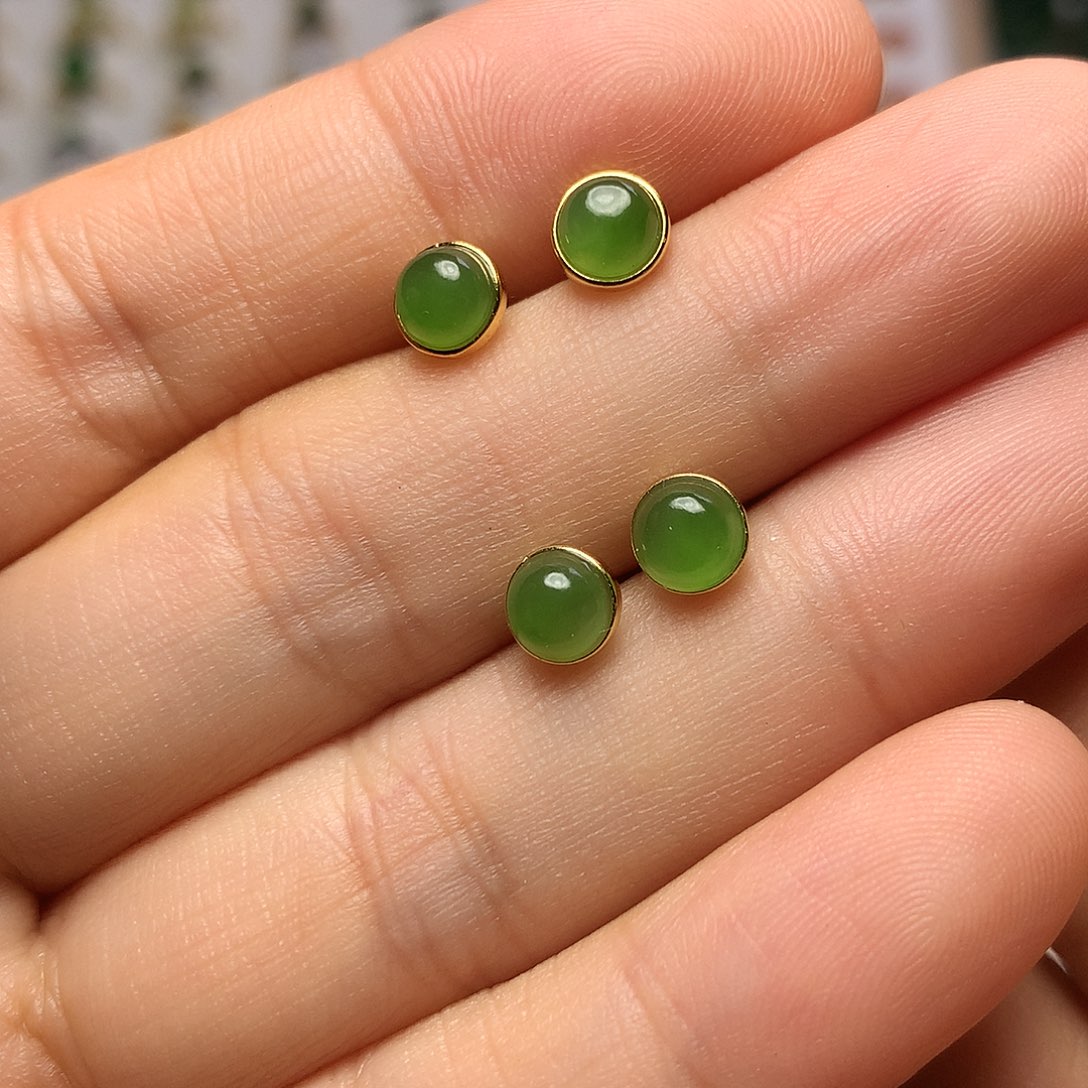 银S925镀金镶嵌和田玉（碧玉）耳饰