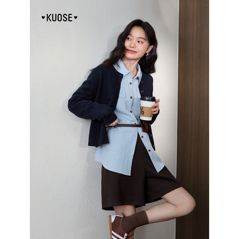 阔色条纹翻领衬衫长袖2025秋冬新款女宽松黄色上衣内搭KSL2508016