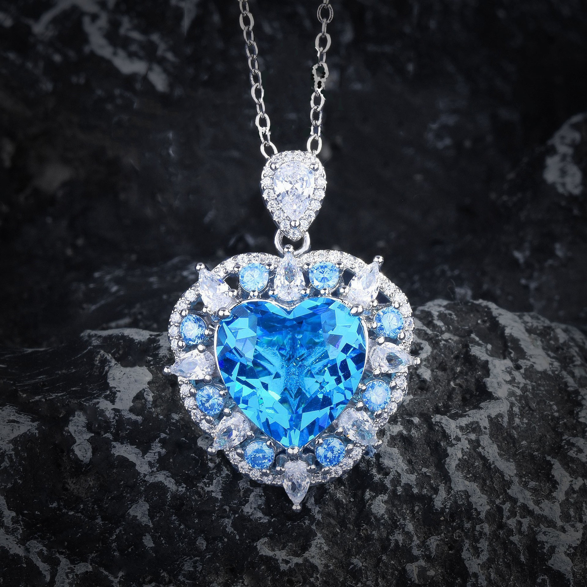 铜合金项链 海洋之心蓝色爱心时尚百搭欧美项链PRA471-2774