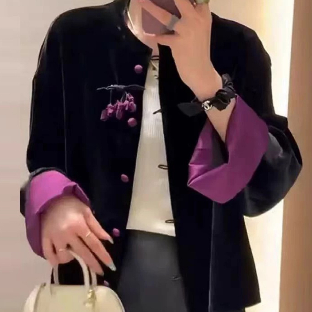 新中式国风撞色丝绒短外套女欧洲站2025早秋新款时尚百搭显瘦上衣