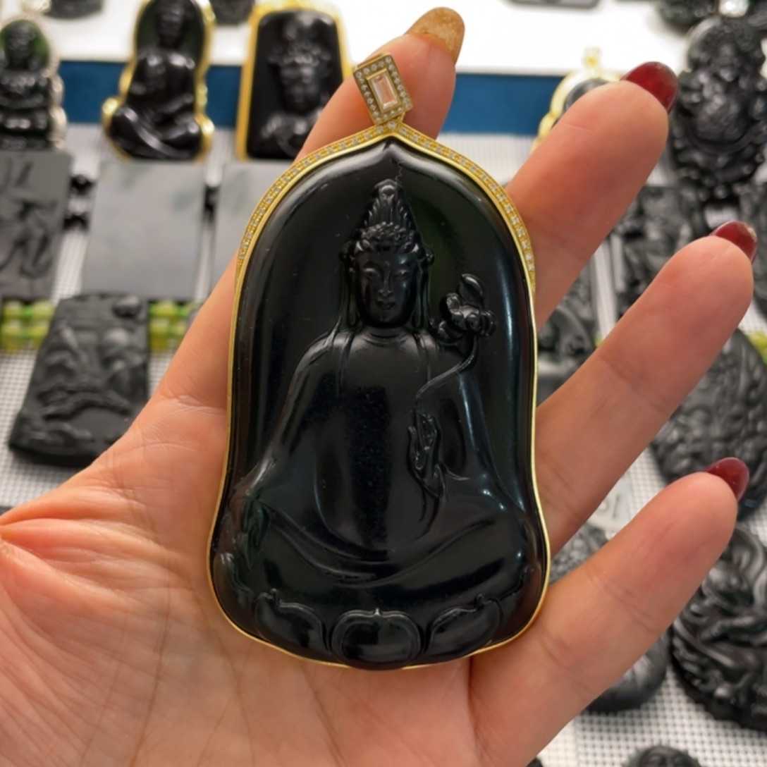 蛇纹石玉吊坠银S925镶嵌任**吉