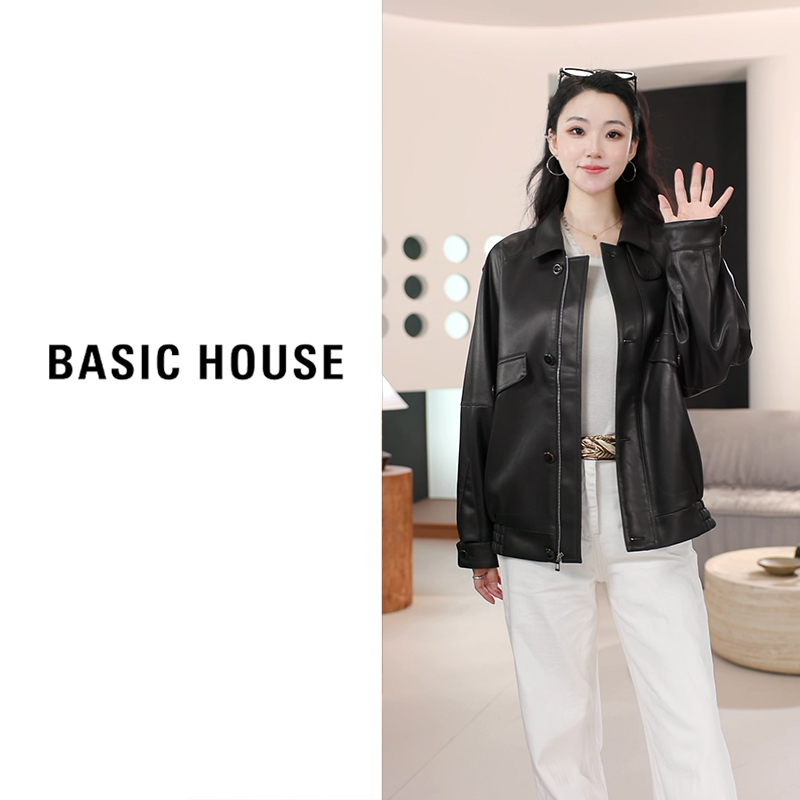 Basic House/百家好秋新款皮衣中长款外套女B1295B5L032（衣长67）