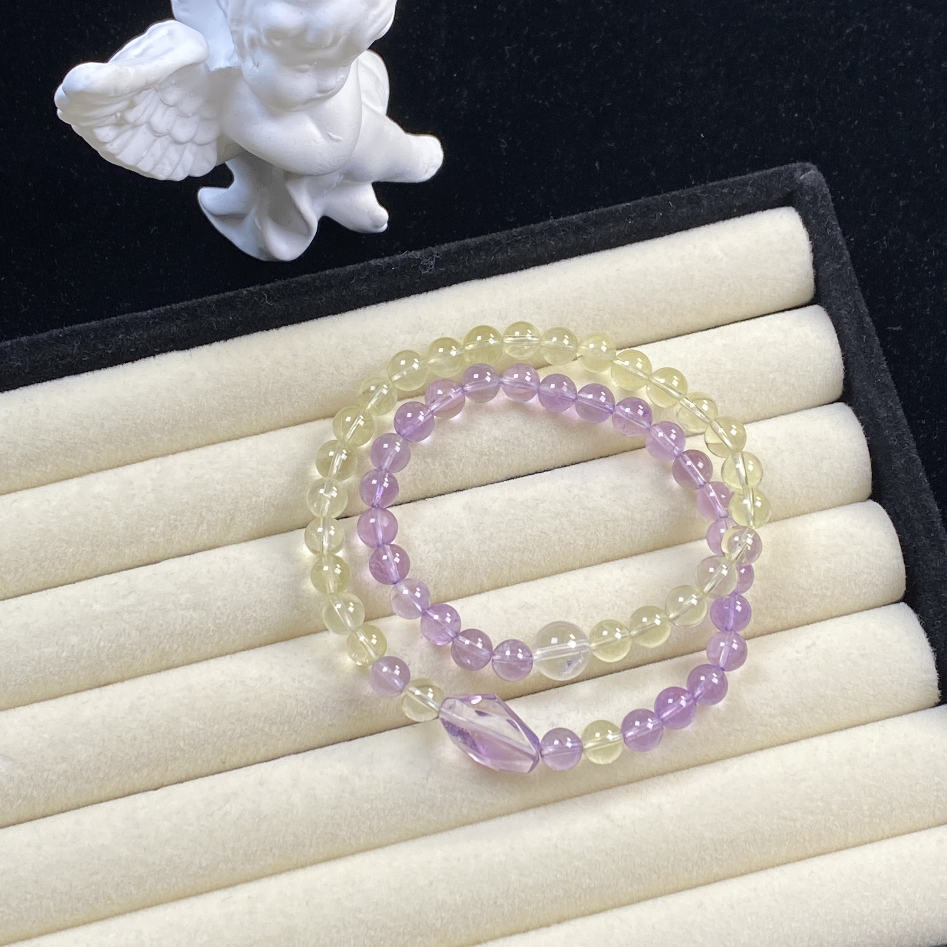 紫水晶柠檬黄水晶双圈手链