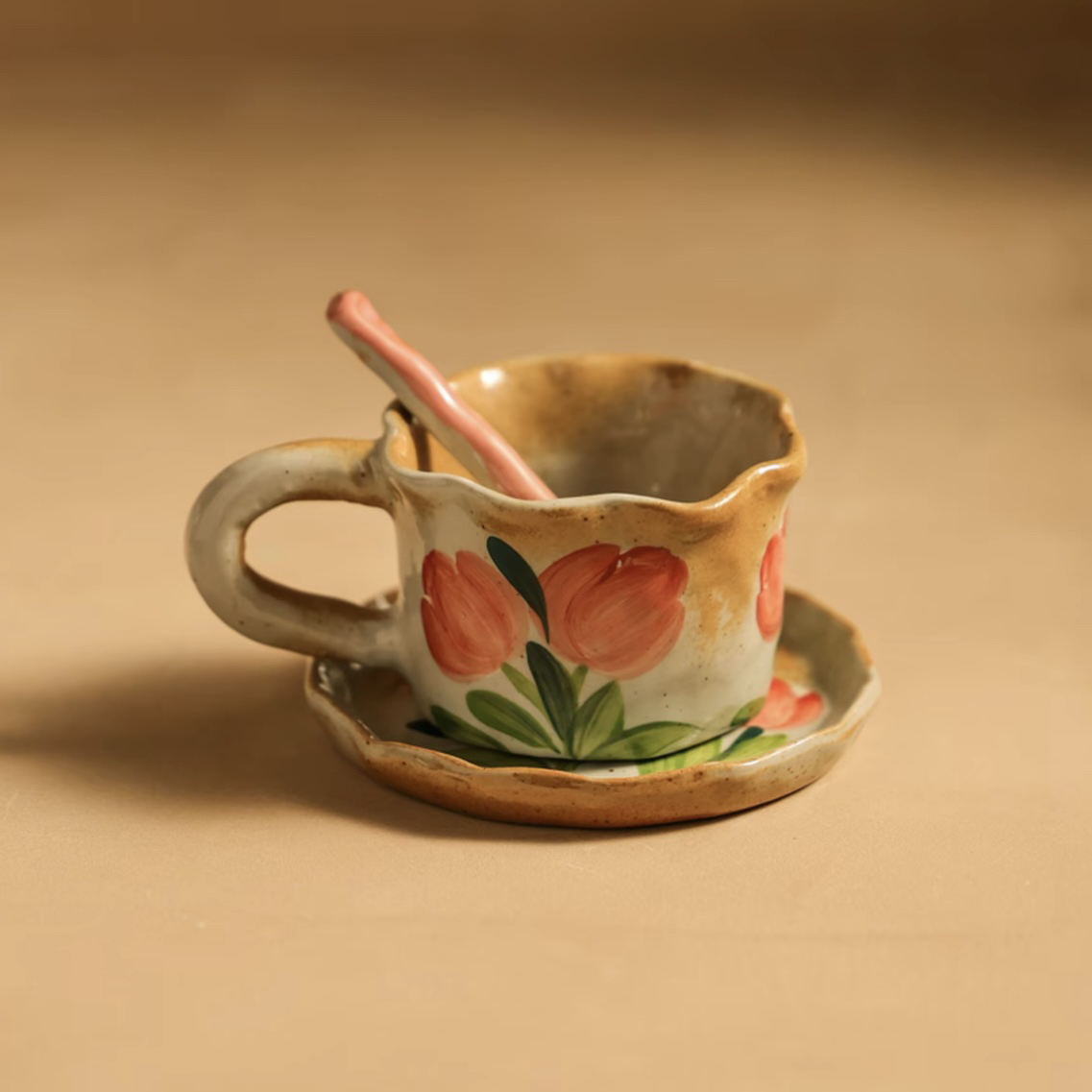 老陶泥复古手绘咖啡杯精致水杯三件套