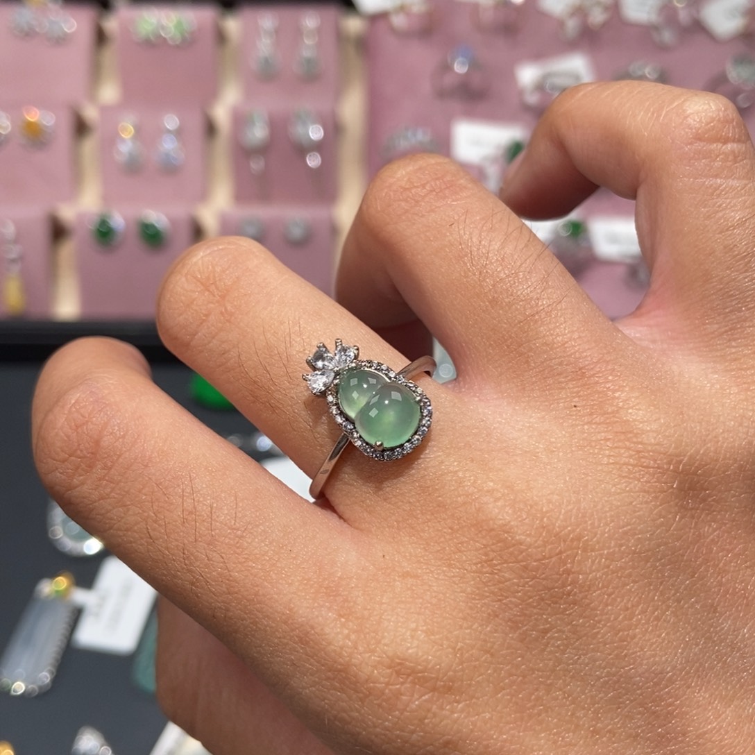 翡翠银S925镶嵌戒指纯天然缅甸翡翠A货戒指