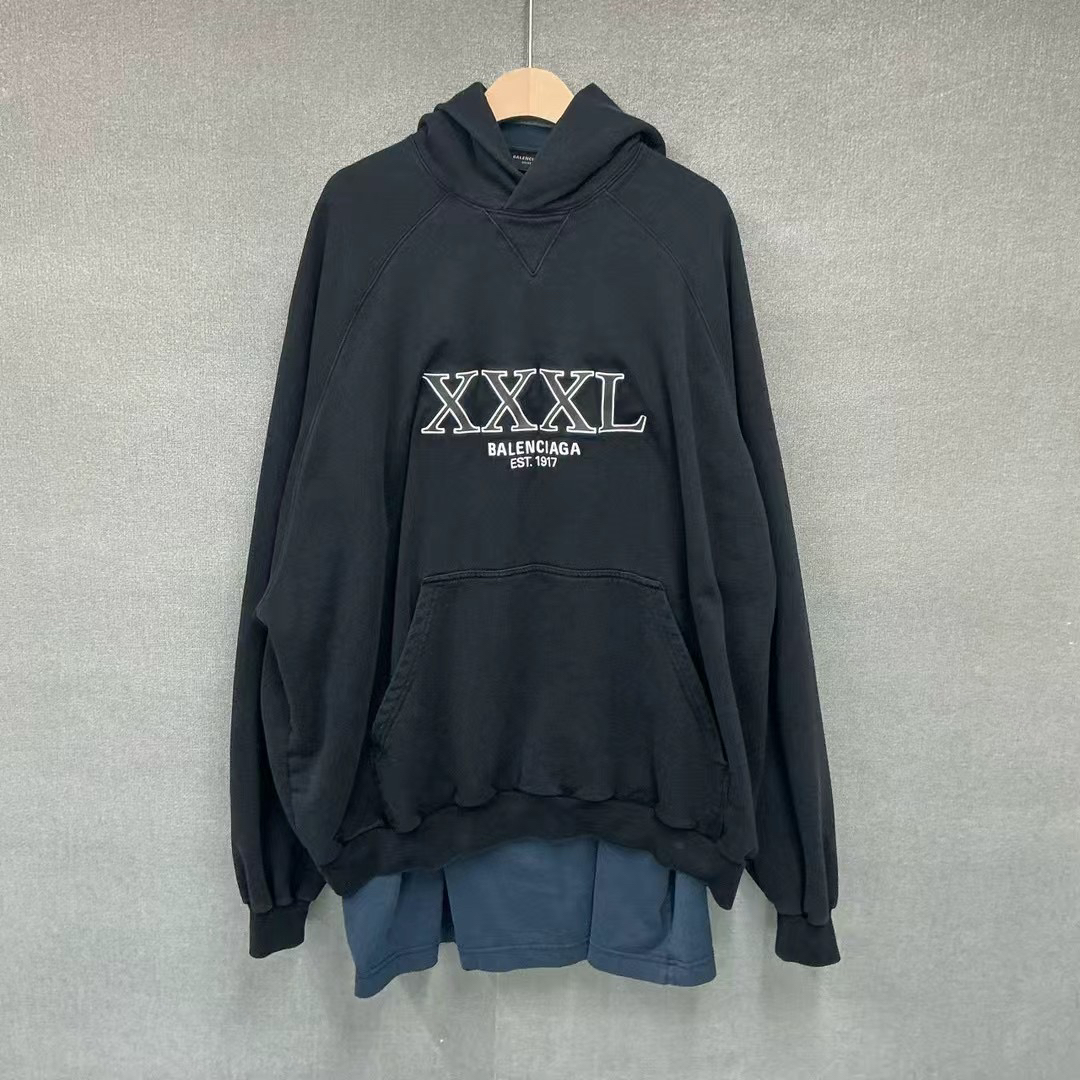99新 Balenciaga/巴黎世家 假两件拼接帽衫卫衣/1码