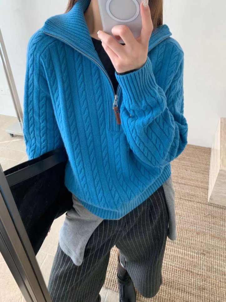 【潘潘.838893】2025秋冬新款100绵羊毛半拉链姣花女装上新羊毛衫