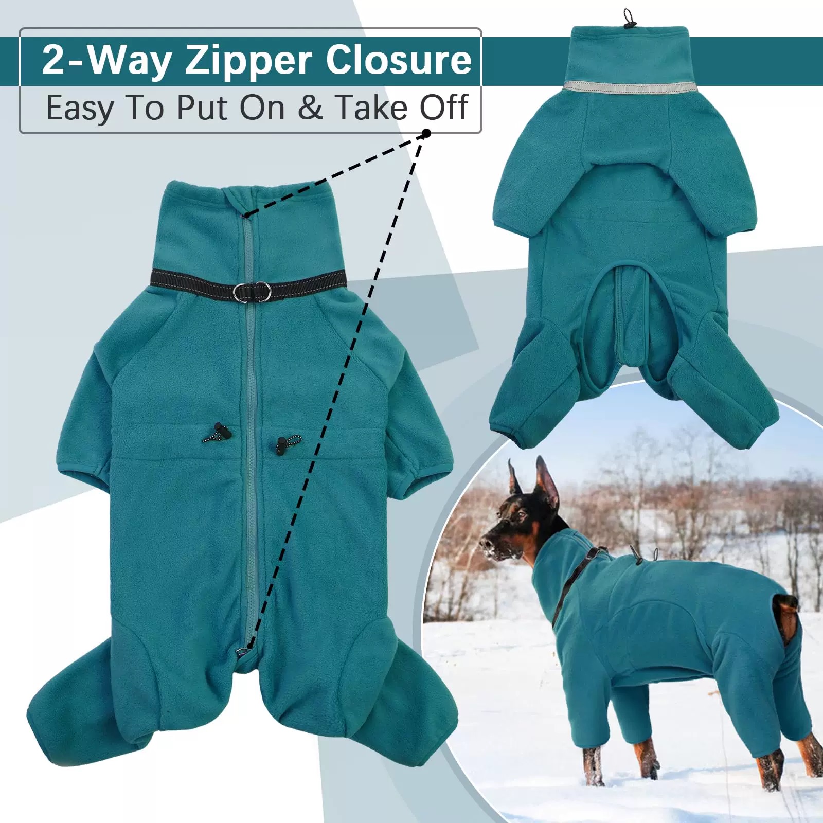 中大型犬秋冬加厚保暖可调节胸围四脚摇粒绒带牵引扣衣服