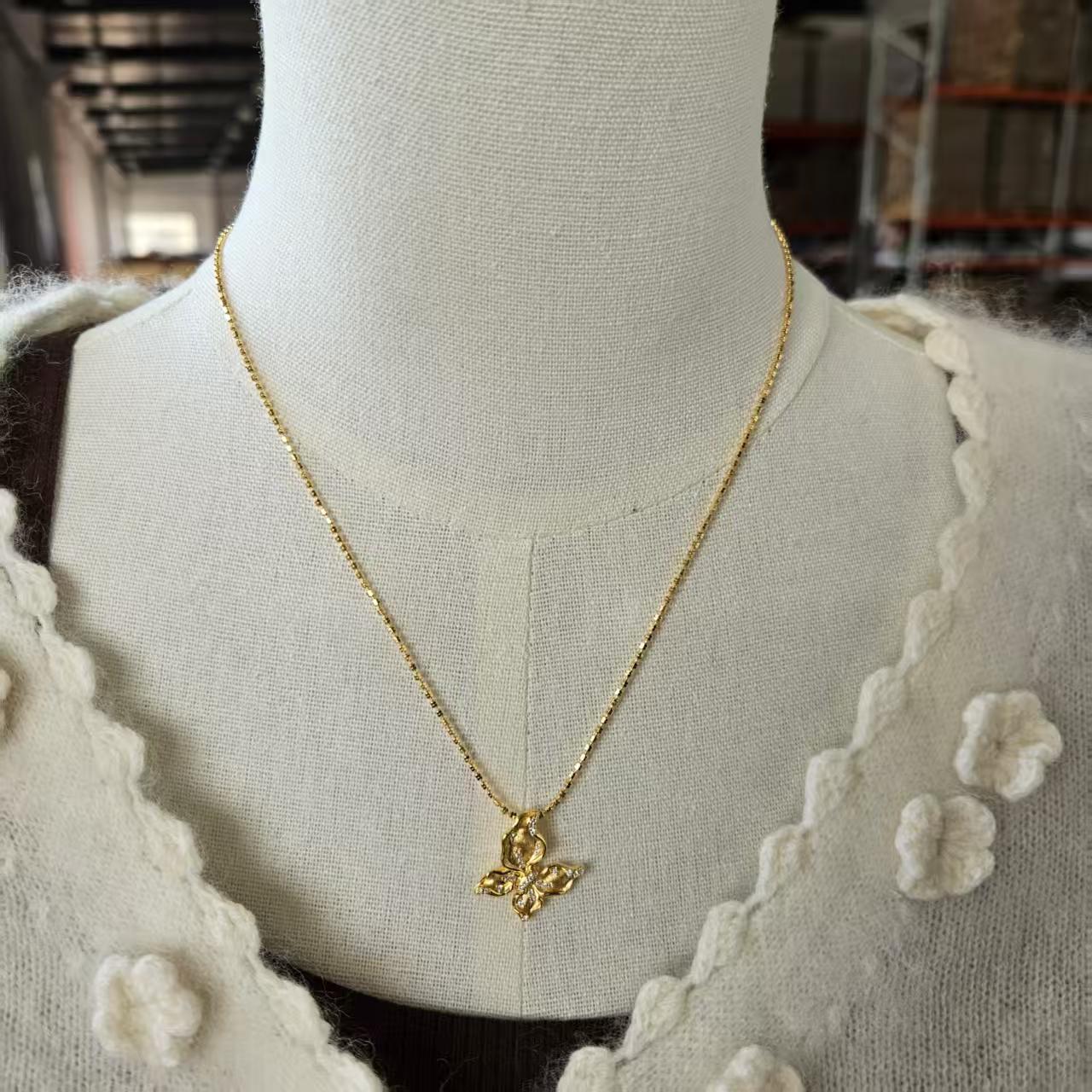 链子925银 【45cm】摩瑟DP【JSSP拉丝蝴蝶抽拉项链】HAZC