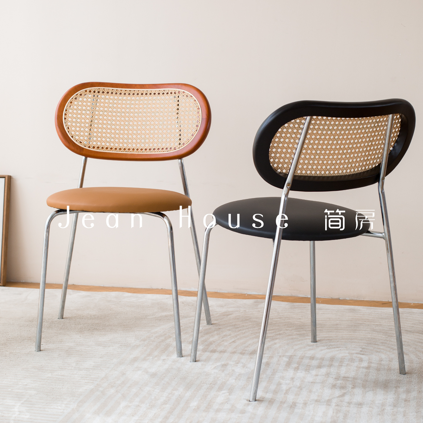 【简房】藤编餐椅INS风简约家用餐椅餐凳小户型手工编织椅复古椅子