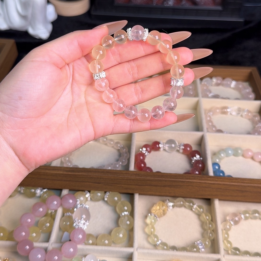 水晶手链未镶嵌粉黄双拼10
