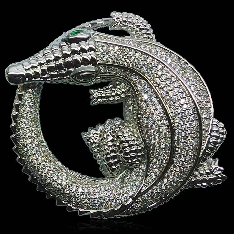 （单扣）镶砖新款鳄鱼皮带扣头轻奢时尚个性潮流男士高档皮带头百搭