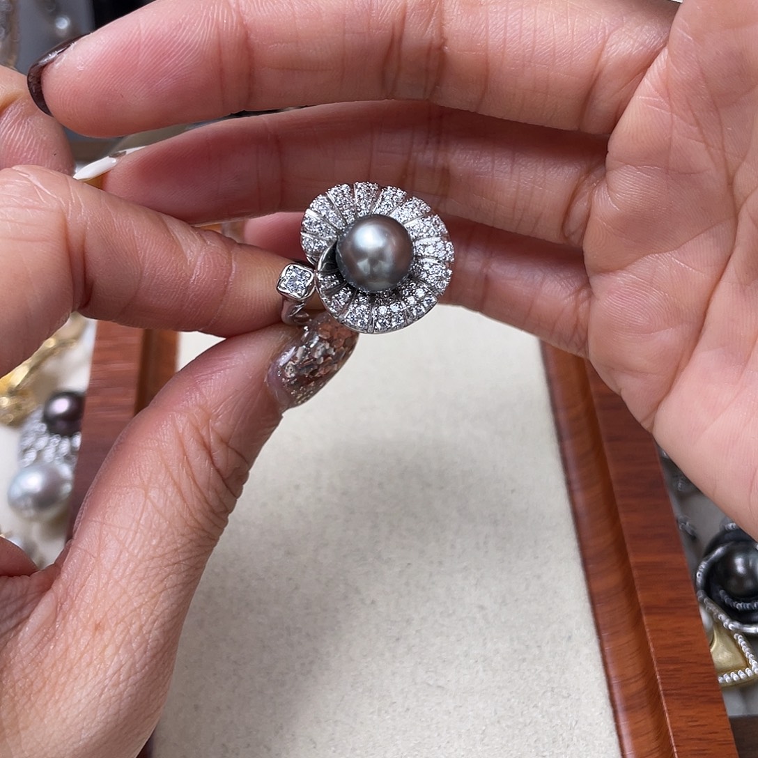 戒指海水珍珠银S925镶嵌