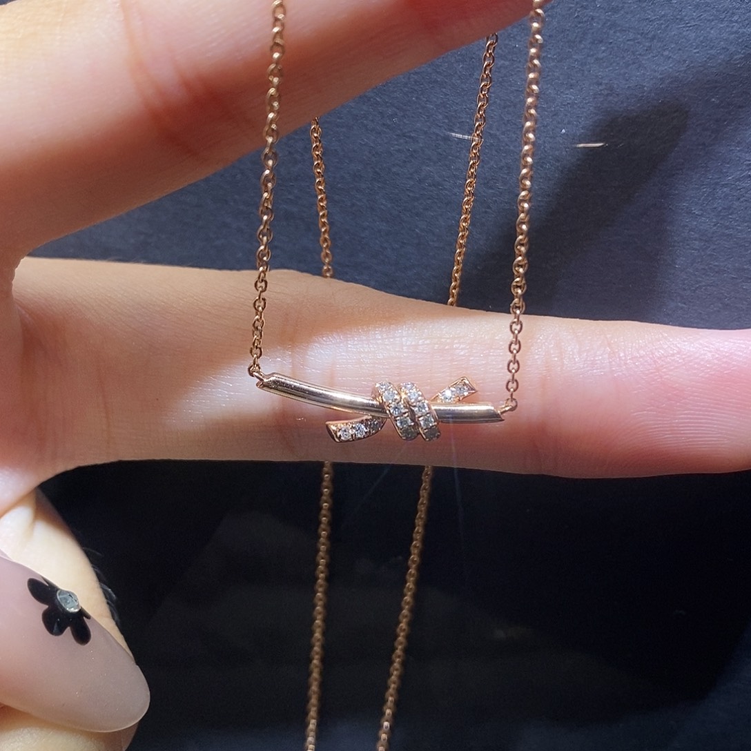 颈饰钻石18K金镶嵌小扭绳项链k玫