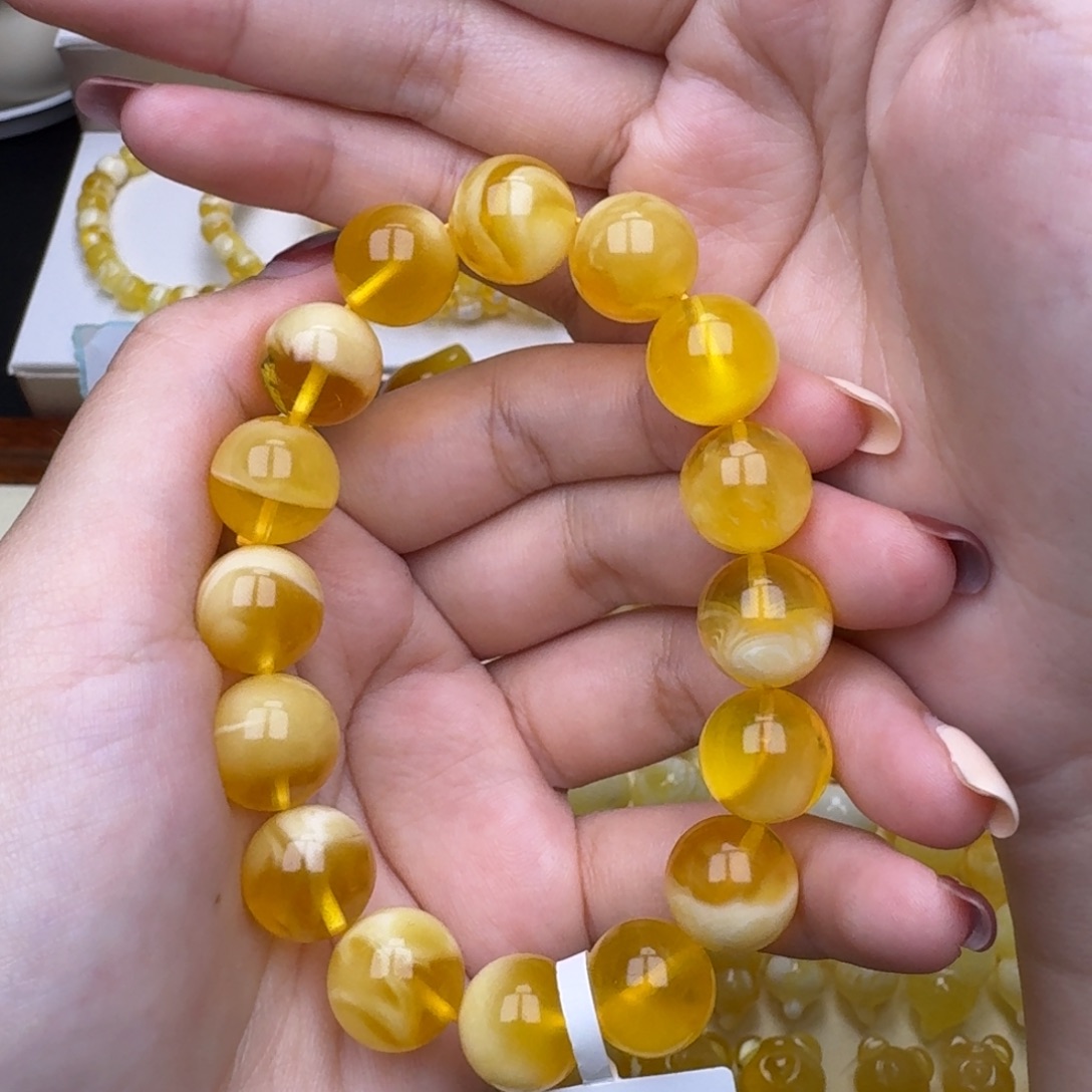 琥珀未镶嵌裸石7号13➕金橘溶洞妖花手串