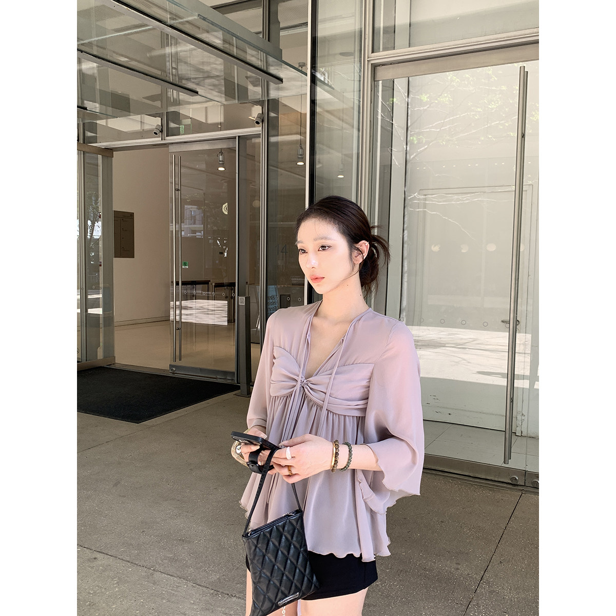 安酒月【月影纱】chol*家同款雪纺衫女设计感小衫荷叶边休闲上衣