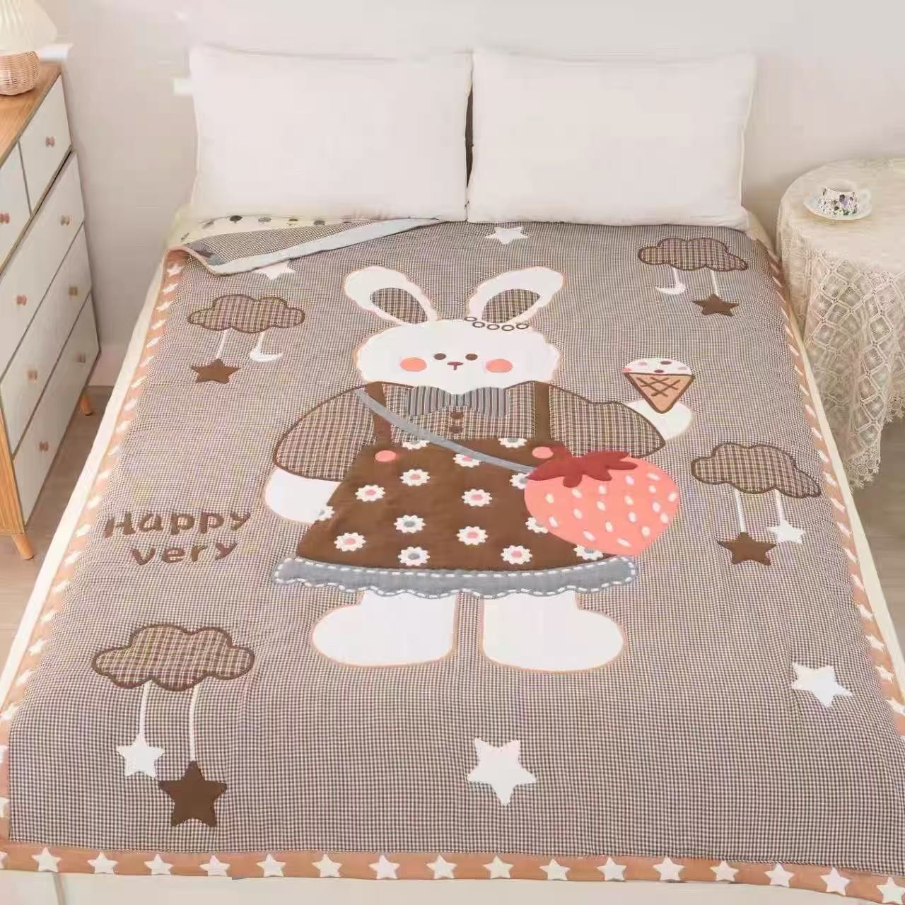 【草莓包小兔】150*200cm纯棉多层加厚泡芙被