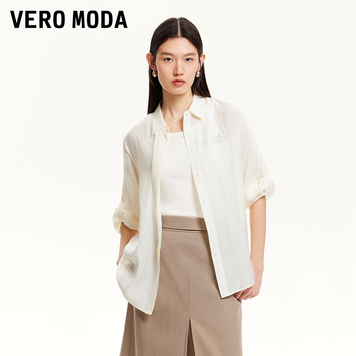 【粉丝专享】Vero Moda衬衫女褶皱肌理刺绣字母宽松版型325105042