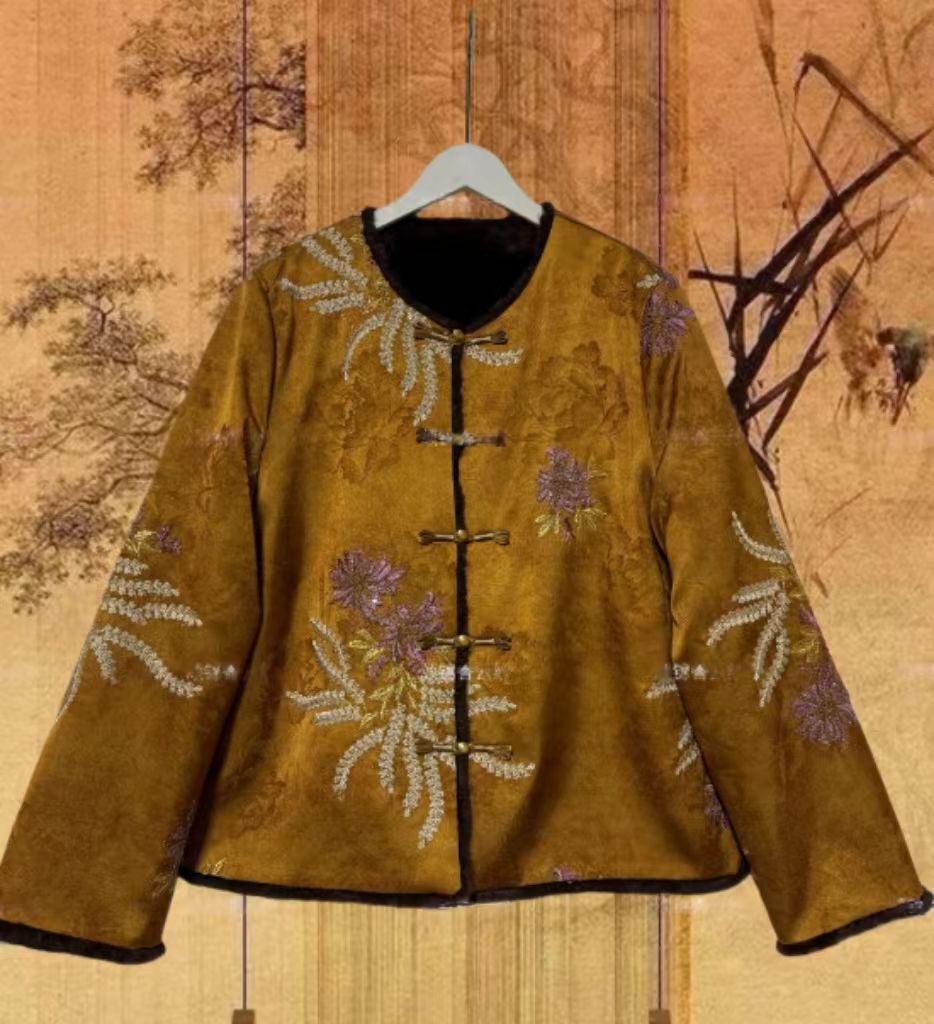 织花物语星空 双面穿新中式文艺复古加厚重工毛毛棉衣上衣