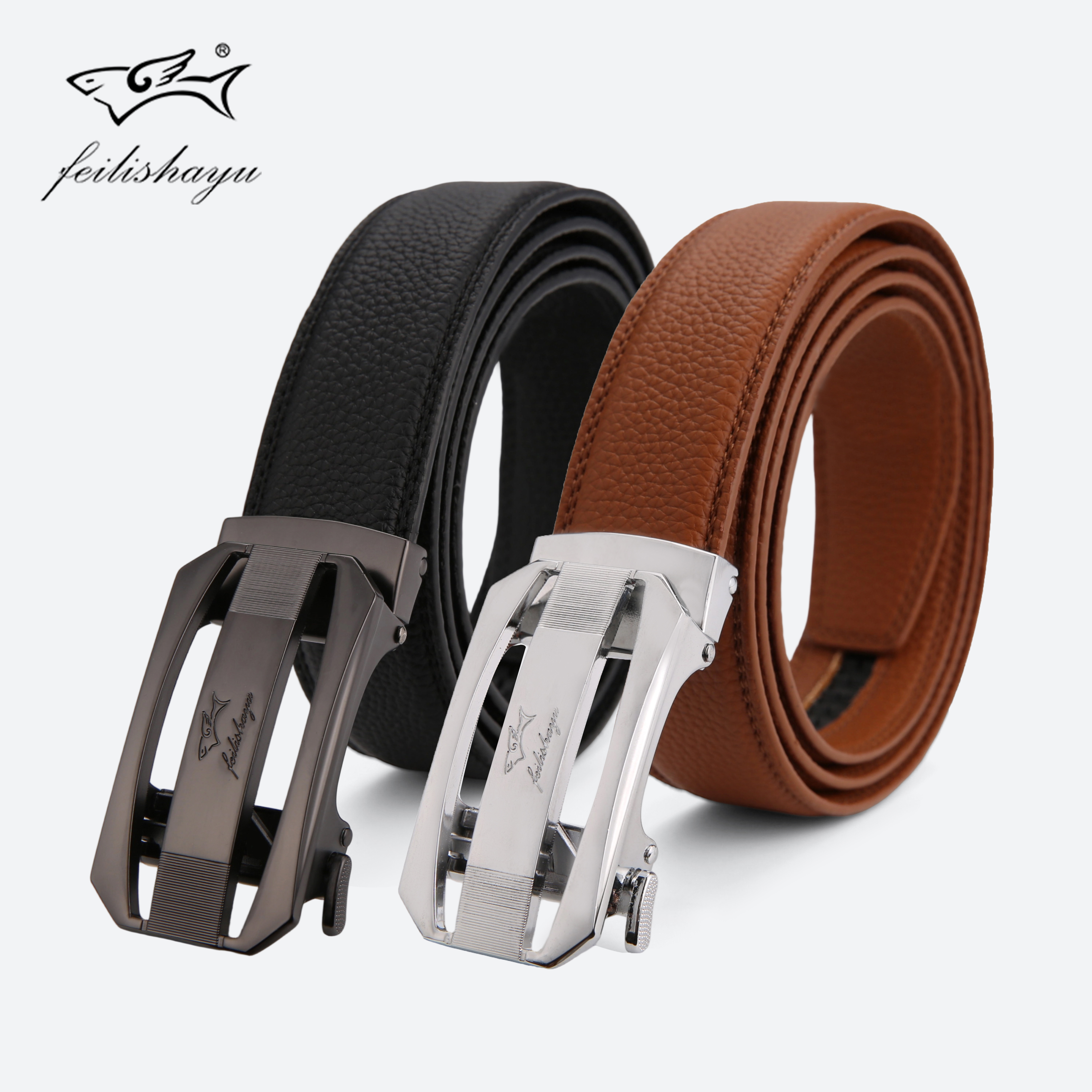 飞力鲨鱼休闲风真皮皮带轻职风腰带男士真皮自动扣皮带-ZD-HC