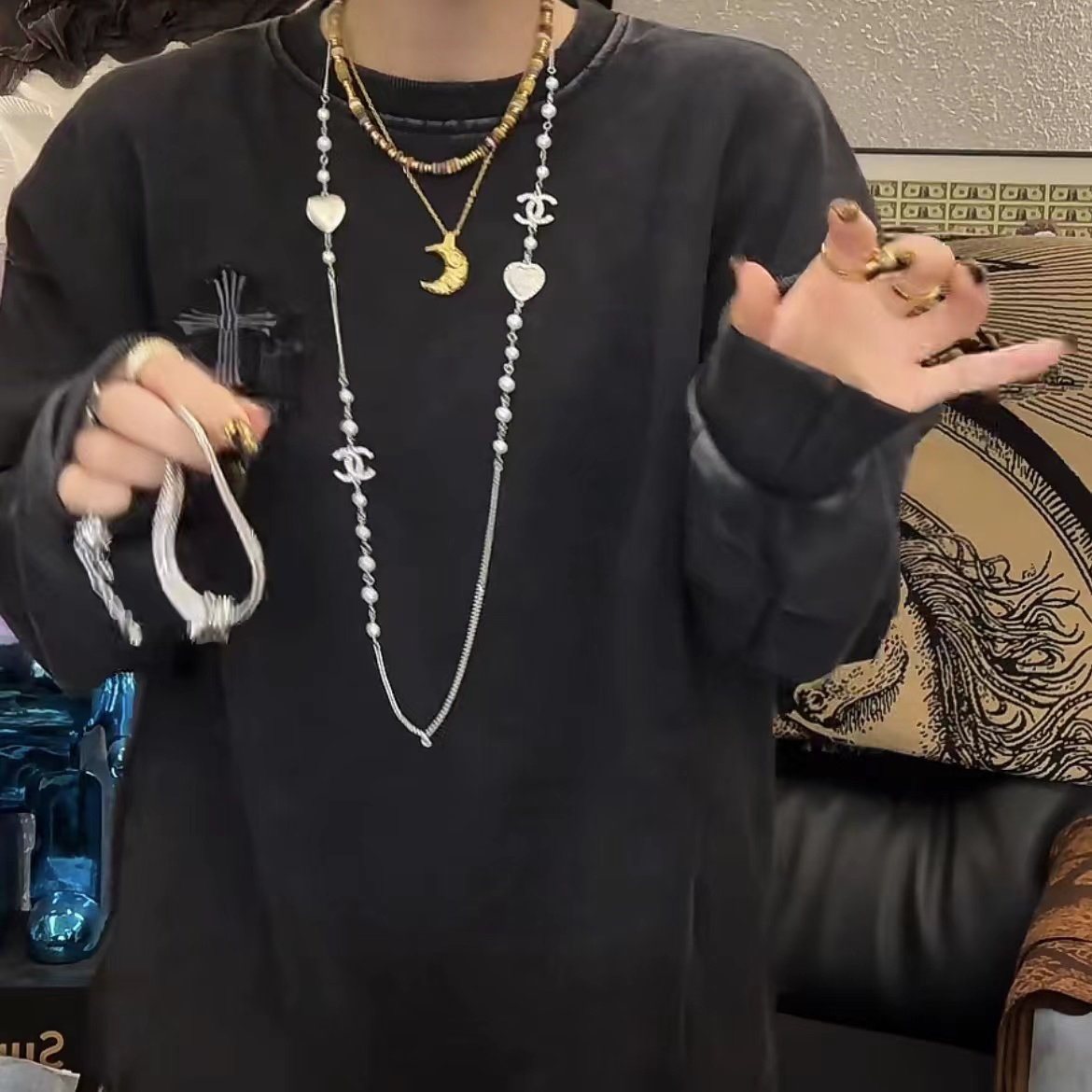 薇薇自留款暗黑风重工水洗十字架衣服-30861