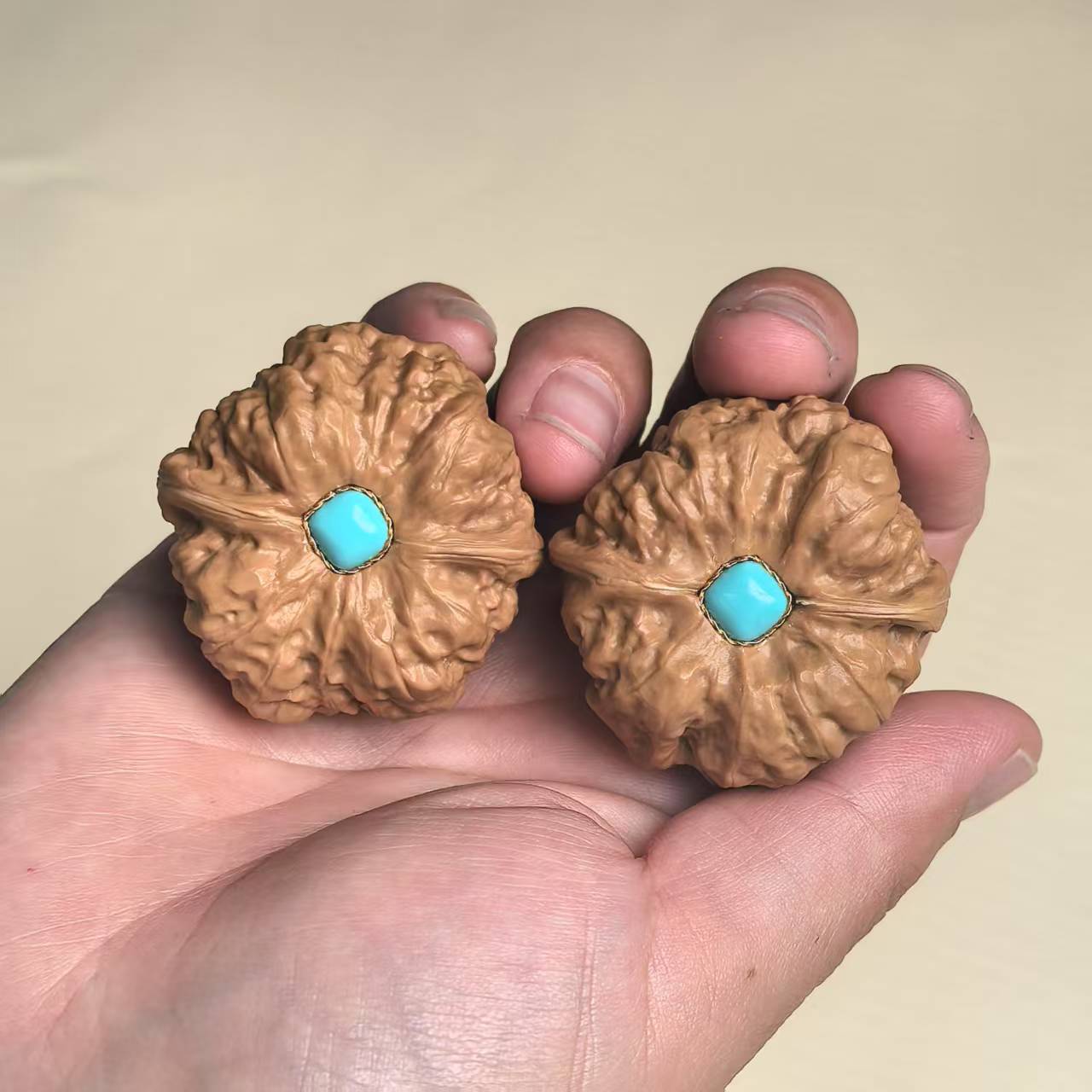 【杜玉明专属】蛤蟆头核桃打底镶底37mm左右一对（预）